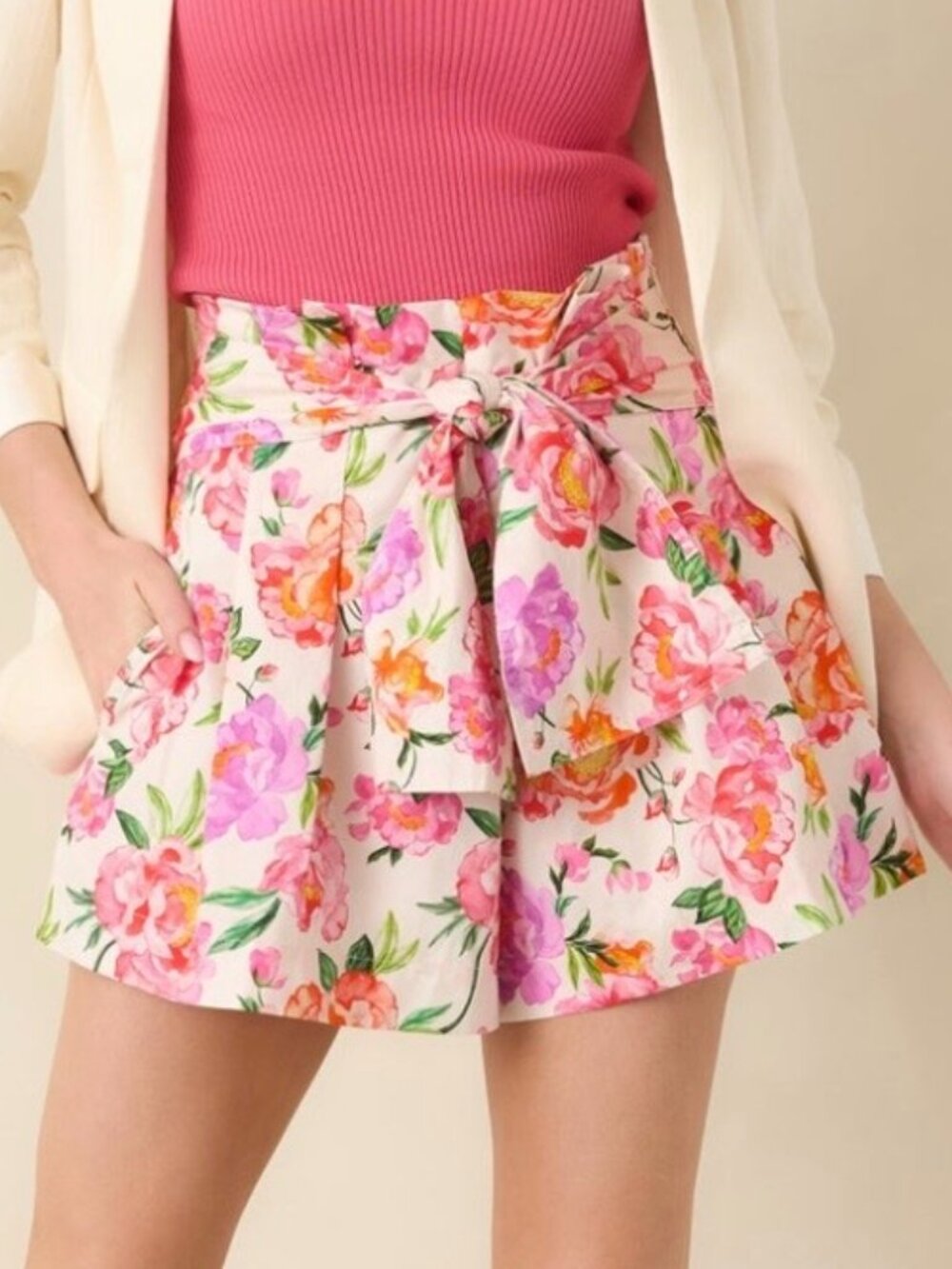 Prosperina Faith Pink Multi Floral Cotton High Waist Shorts S Small NWT NEW TAGS